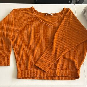 Burnt orange Waffle-Knit V-Neck Sweater